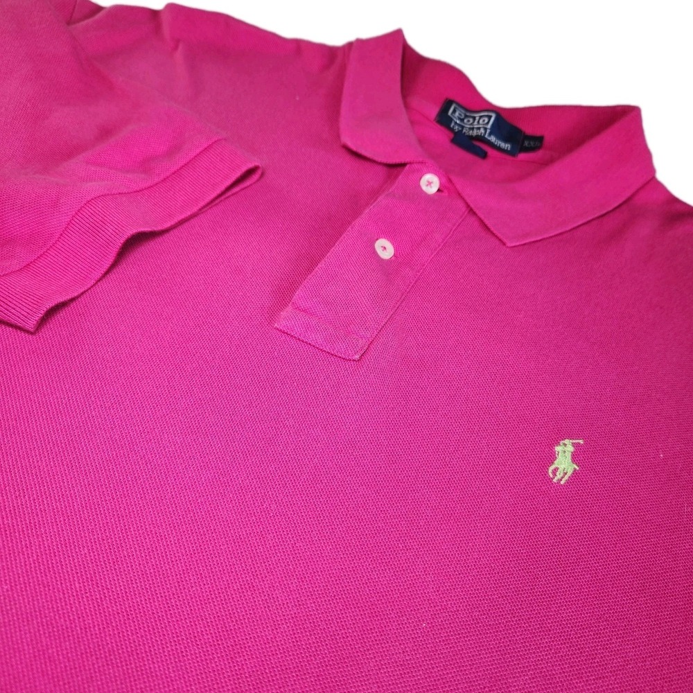 RALPH LAUREN Classic Polo Shirt Mens 2XL‎ Pink Cotton Short Sleeve Yellow Pony
